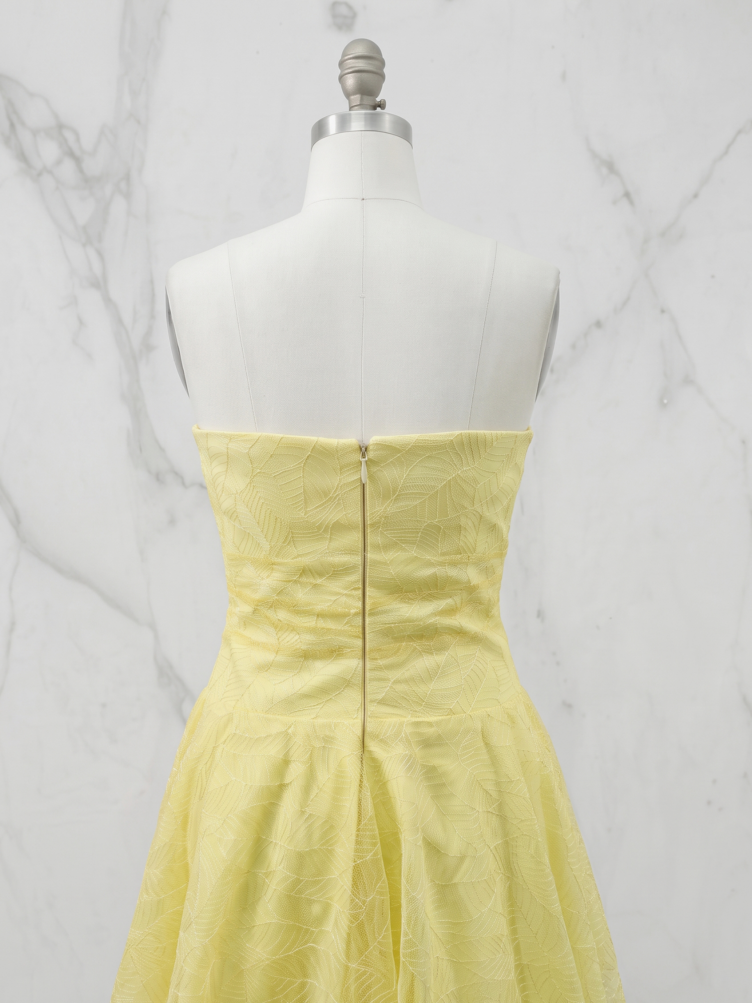 Butter Yellow Textured Strapless Homecoming Dress