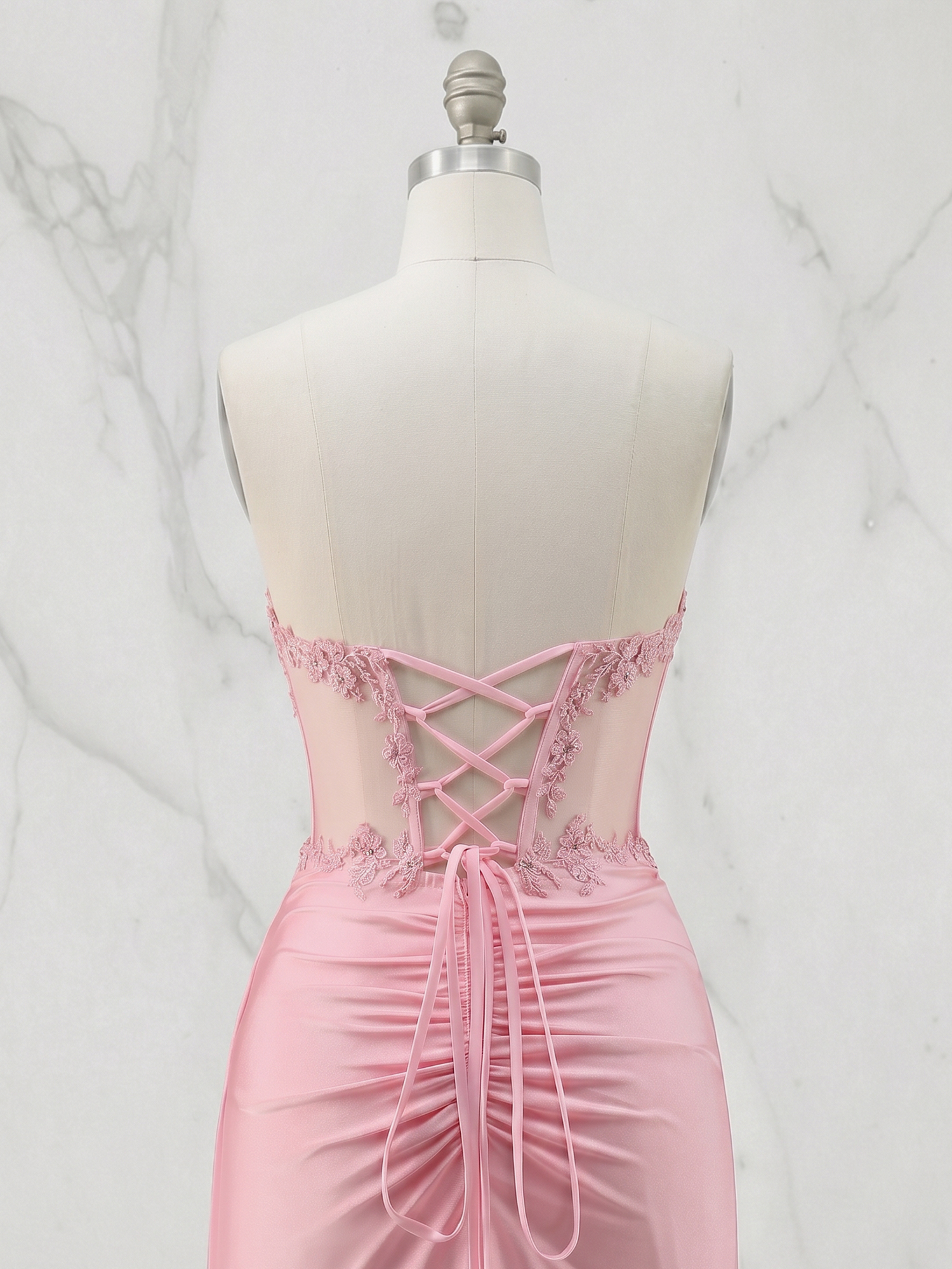 Ethereal Pastel Pink Embroidered Corset Homecoming Dress