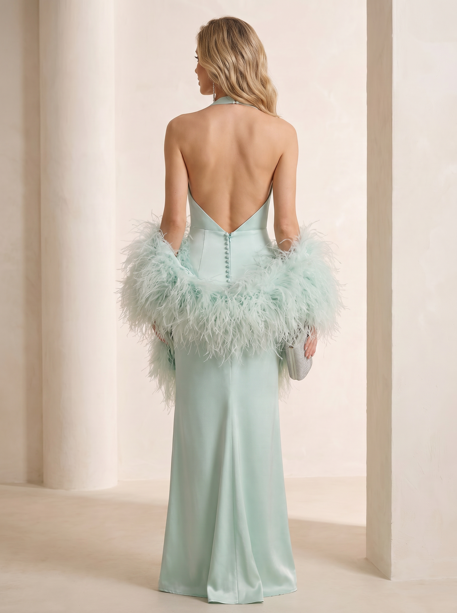 Ethereal Mint Satin Column V-Neck Formal Evening Dress 