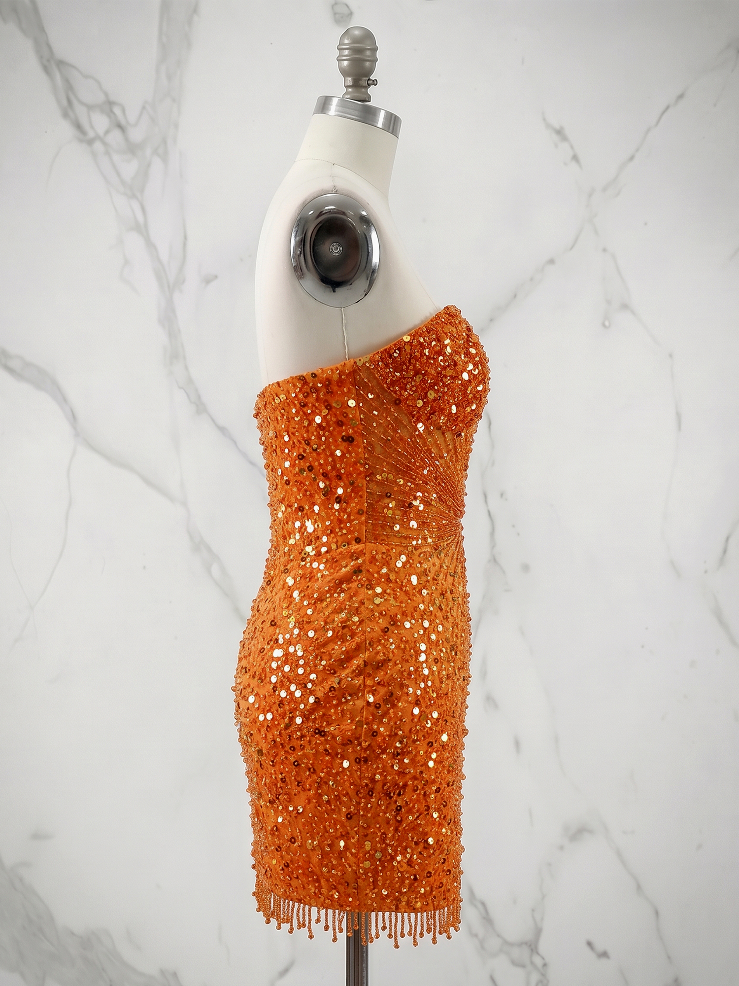 Burnt Orange Beaded Sequin Sweetheart Corset Sheath Homecoming Dress