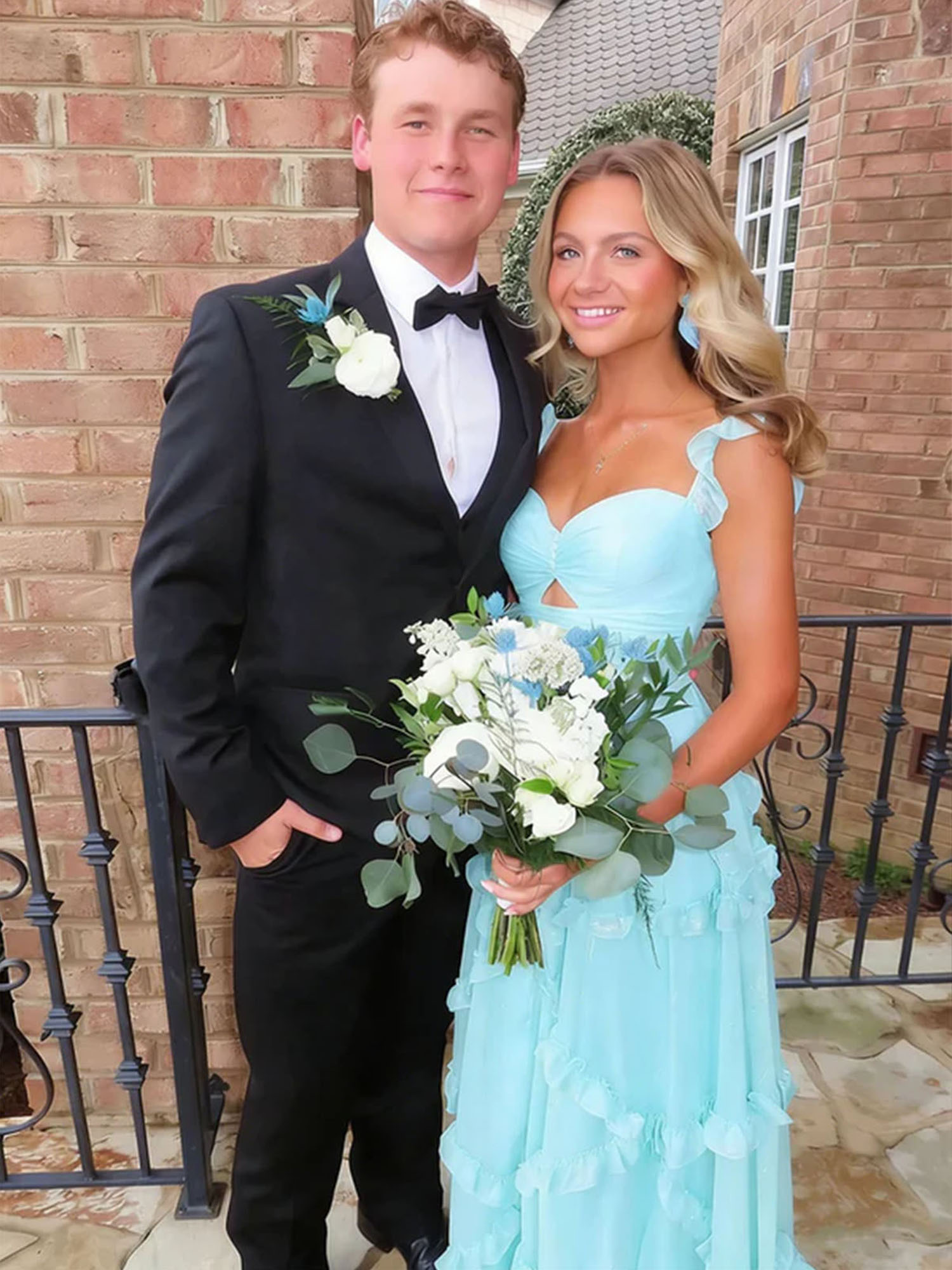 Ethereal Sky Blue Tiered Ruffle Chiffon Maxi Dress Gown