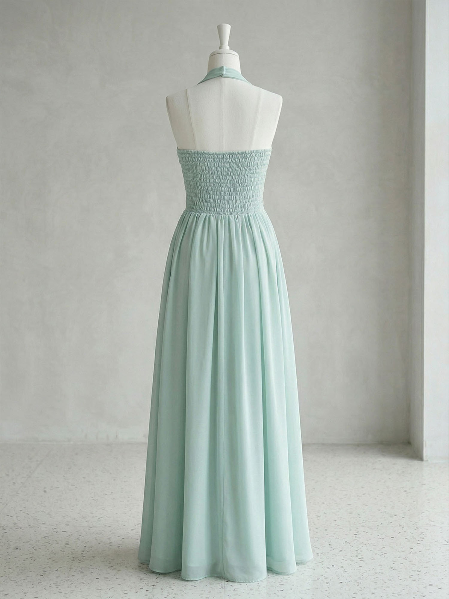 Elegant Sage Green Halter Chiffon Maxi Gown