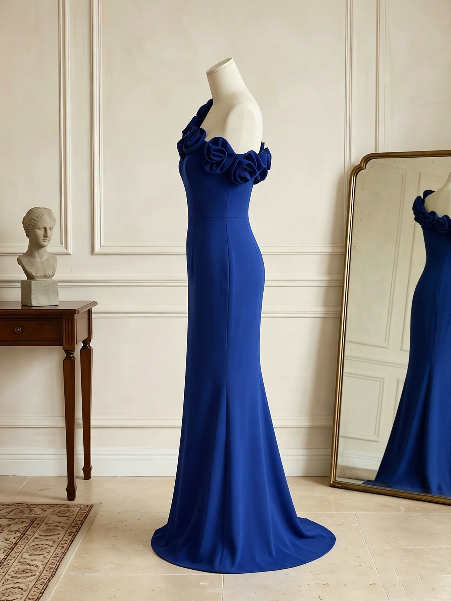 One-Shoulder 3D Floral Mermaid Evening Gown