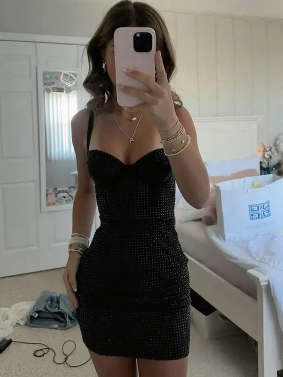 Rhinestone Corset Bodycon Homecoming Dress Mini Dress