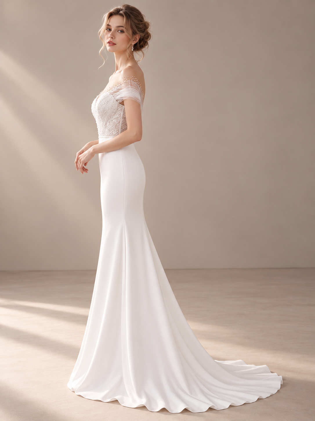 Luminous Ivory Beaded Illusion-Neckline Mermaid Wedding Dress 