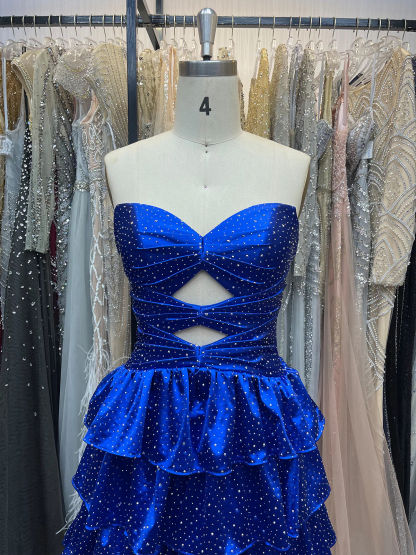 Sparkly Royal Blue Sweetheart A-Line Long Prom Dress with Keyhole
