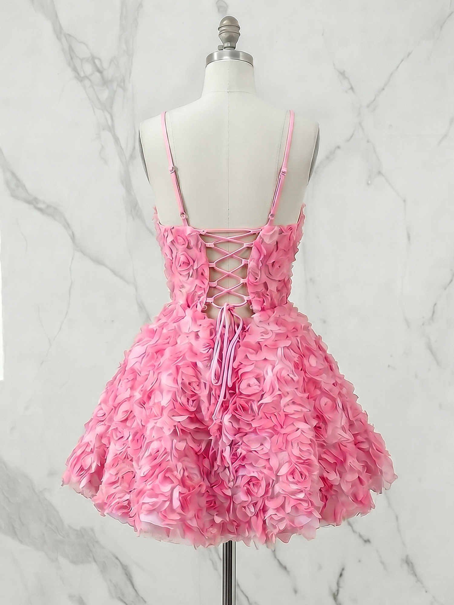 Strapless 3D Rose Floral A-Line Homecoming Dress with Lace-Up Back