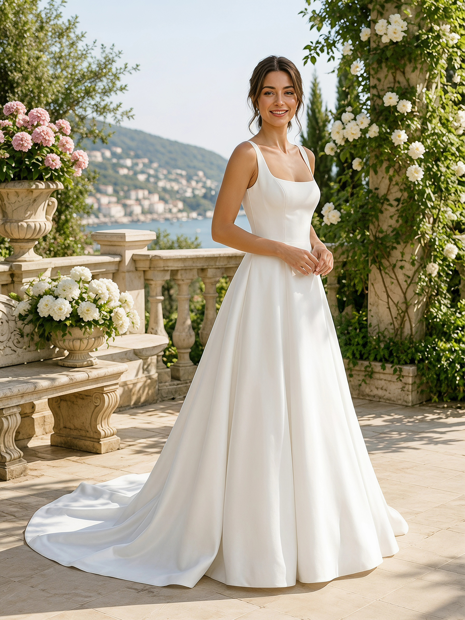 White Timeless Minimalist A-Line Wedding Dress