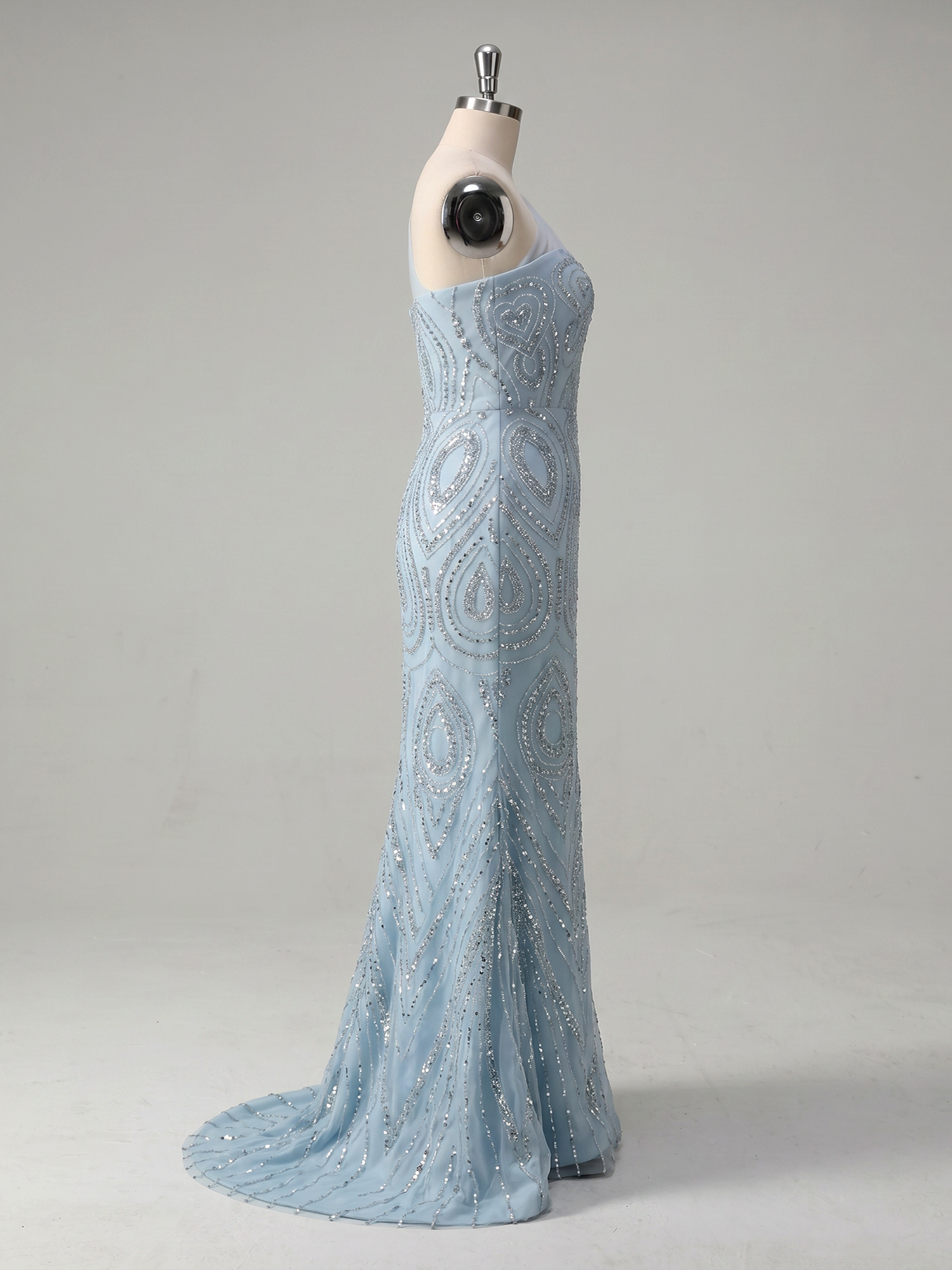 Shimmering Sage One-Shoulder Sequin Mermaid Evening Dress