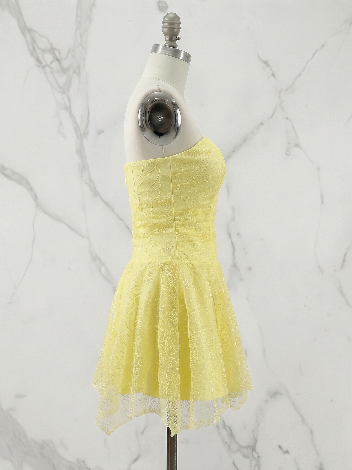 Butter Yellow Textured Strapless Homecoming Dress