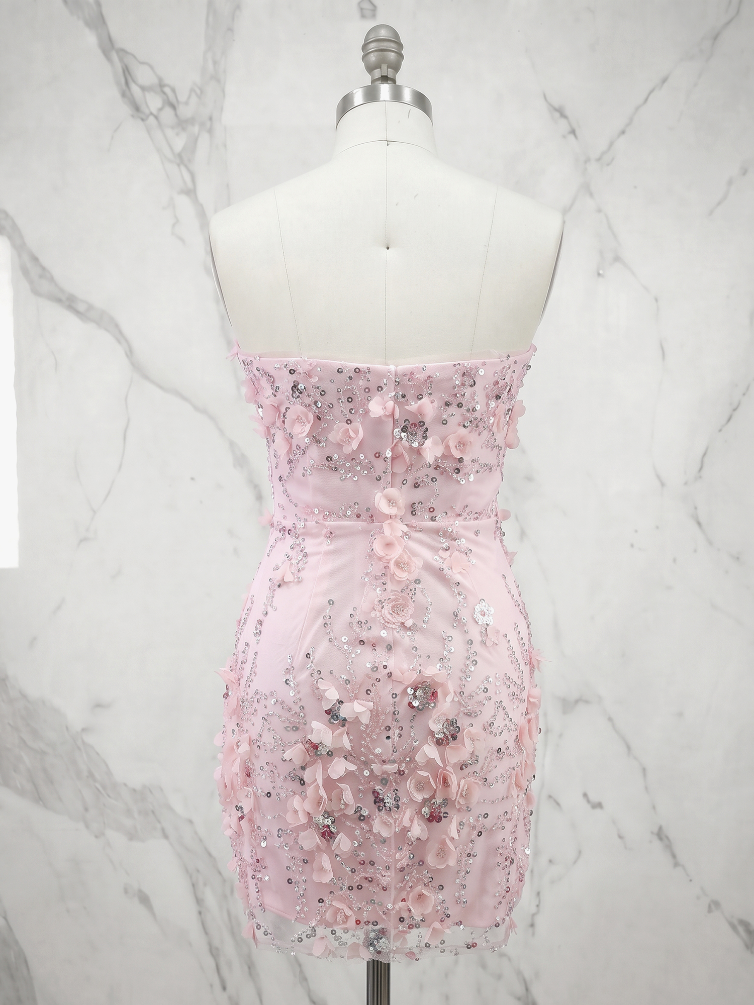 Enchanting Blush Pink 3D Floral Sequin Corset Sheath Homecoming Dress