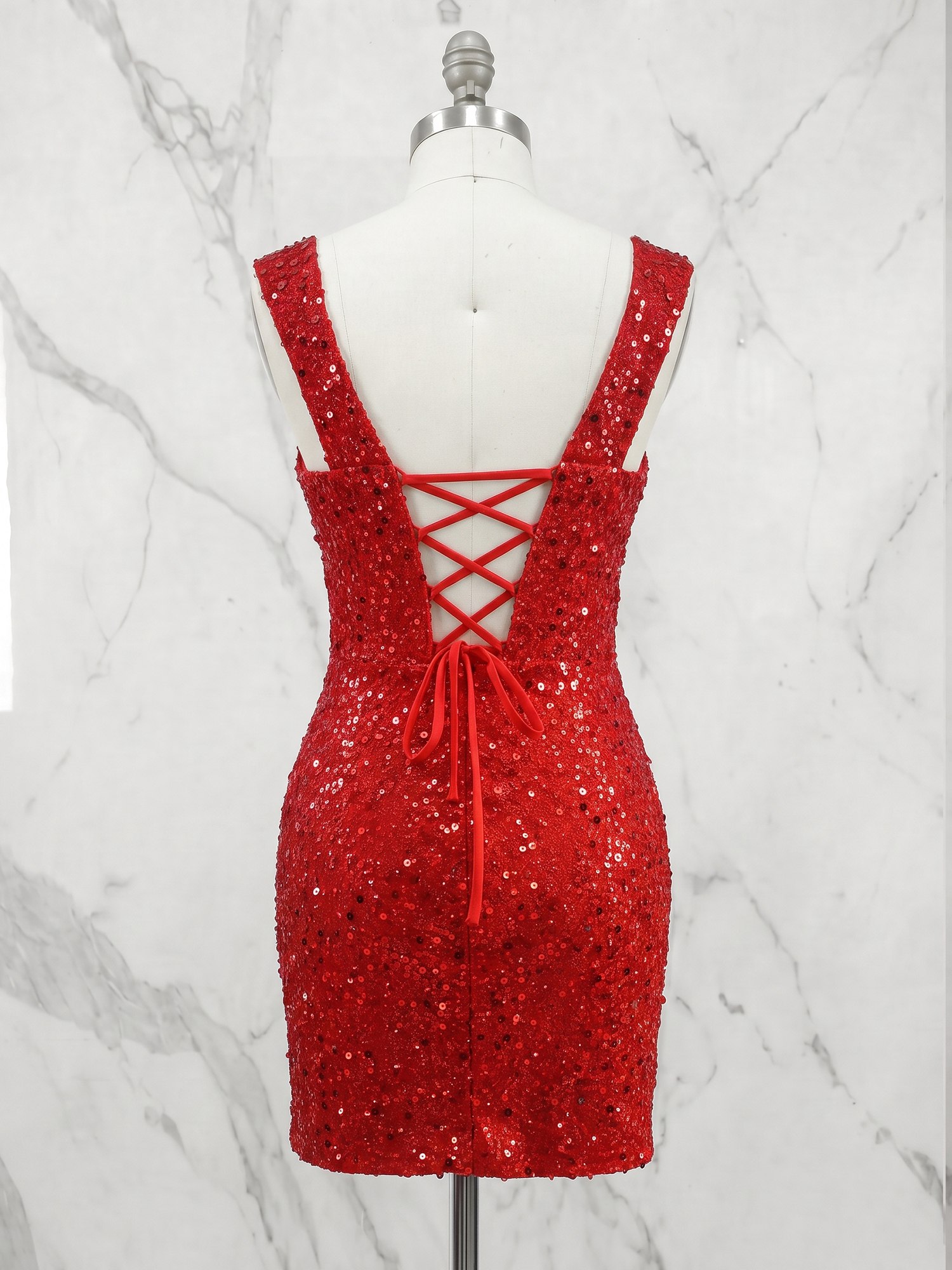 Dazzling Red Sequin Sweetheart Sheath Homecoming Dress