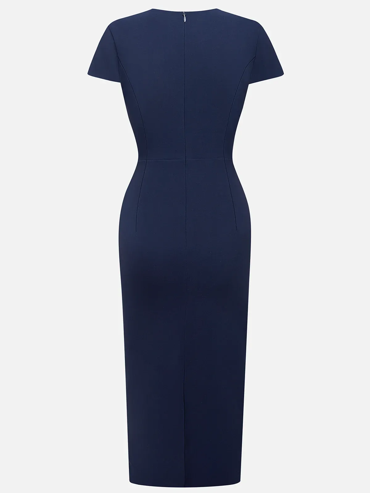 V-Neck Cap Sleeve Floral Embroidered Sheath Evening Dress