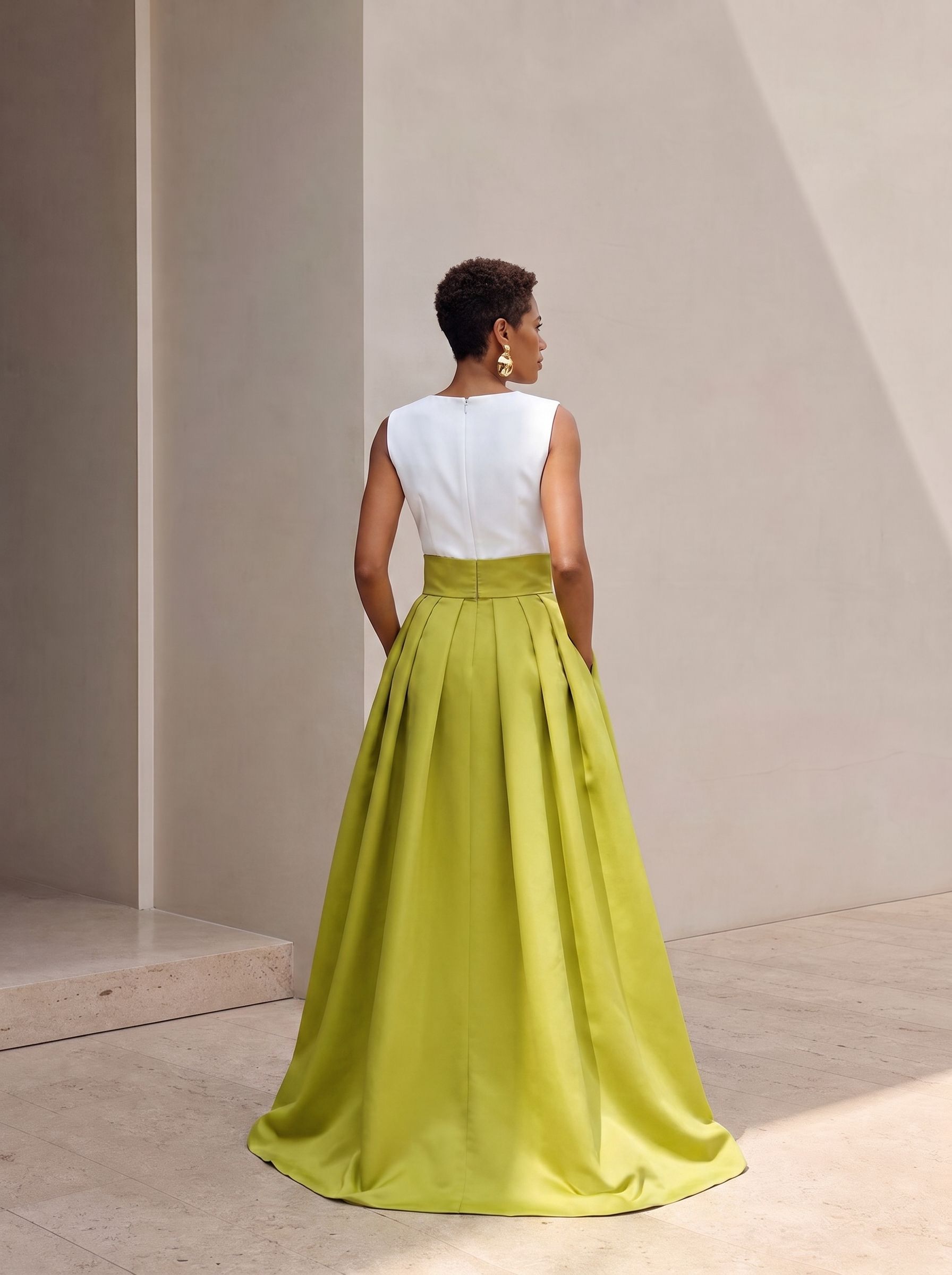Sophisticated Two-Tone Color-Block A-Line Maxi Formal Evening Dress 