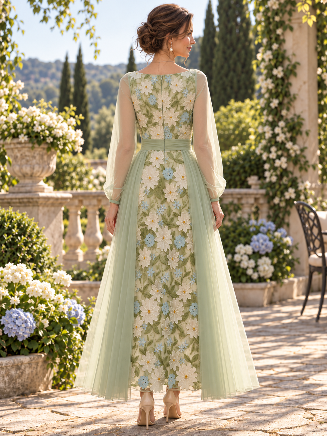 Ethereal Sage Green Floral Embroidered Tulle Maxi Mother of the Bride & Groom Dresses 