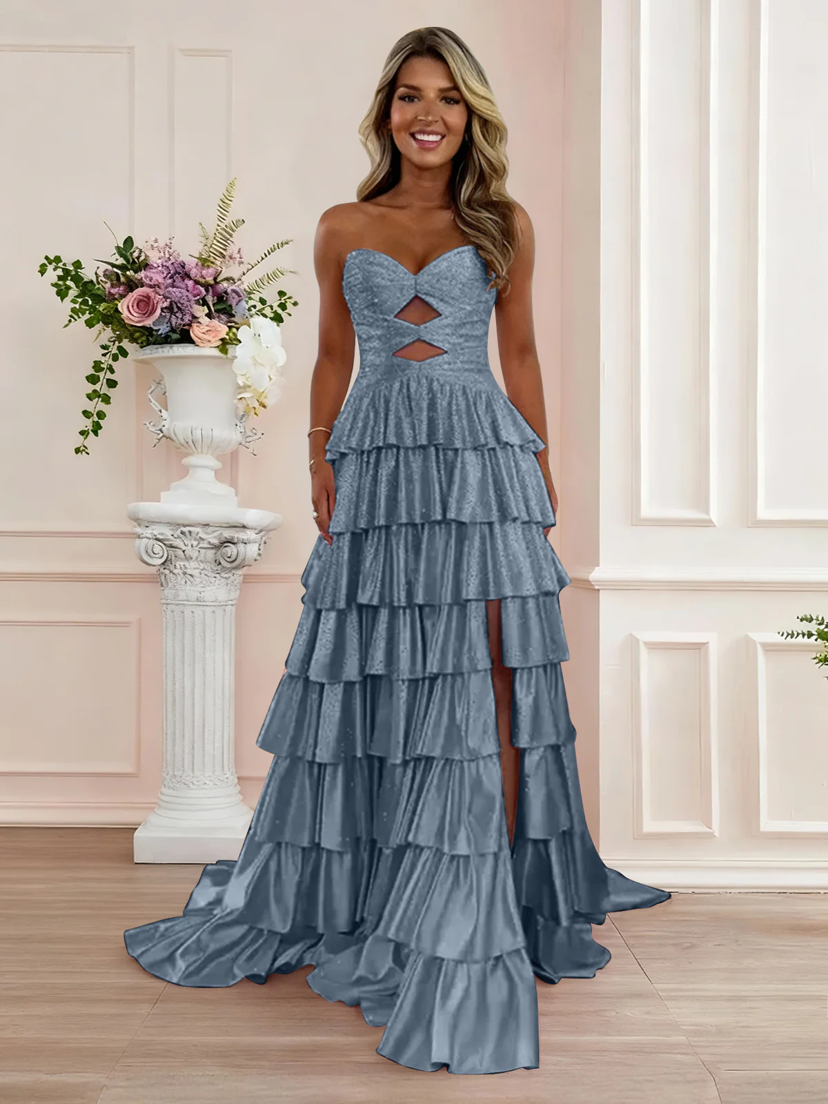 Sparkly Royal Blue Sweetheart A-Line Long Prom Dress with Keyhole