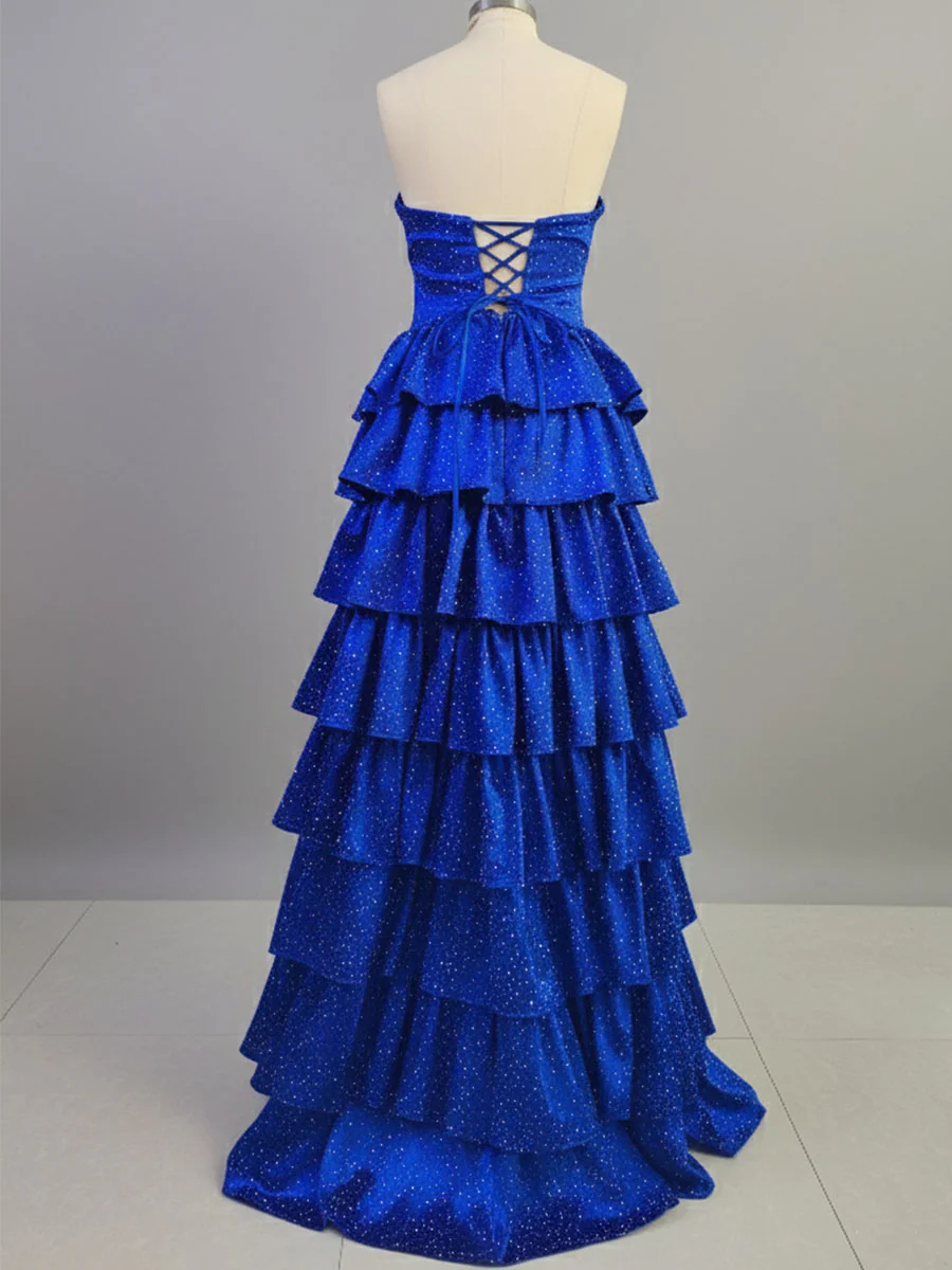 Sparkly Royal Blue Sweetheart A-Line Long Prom Dress with Keyhole