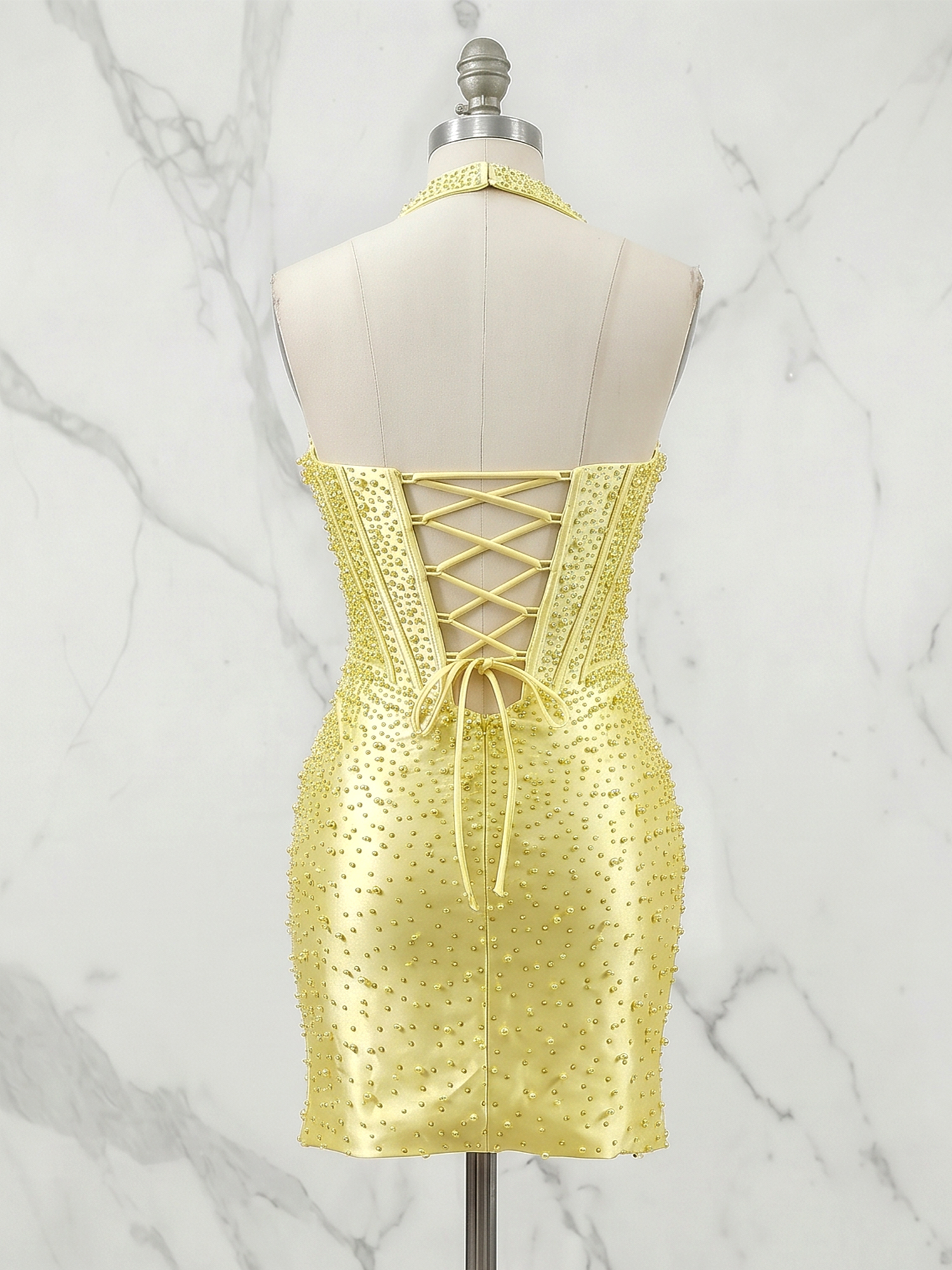 Sweetheart Halter Corset Beaded Bodycon Homecoming Mini Dress