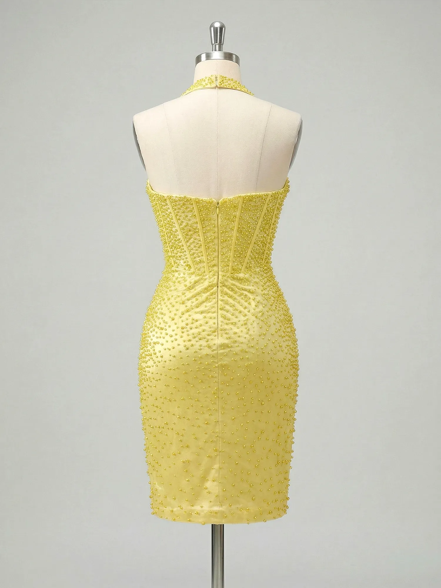 Sweetheart Halter Corset Beaded Bodycon Homecoming Mini Dress
