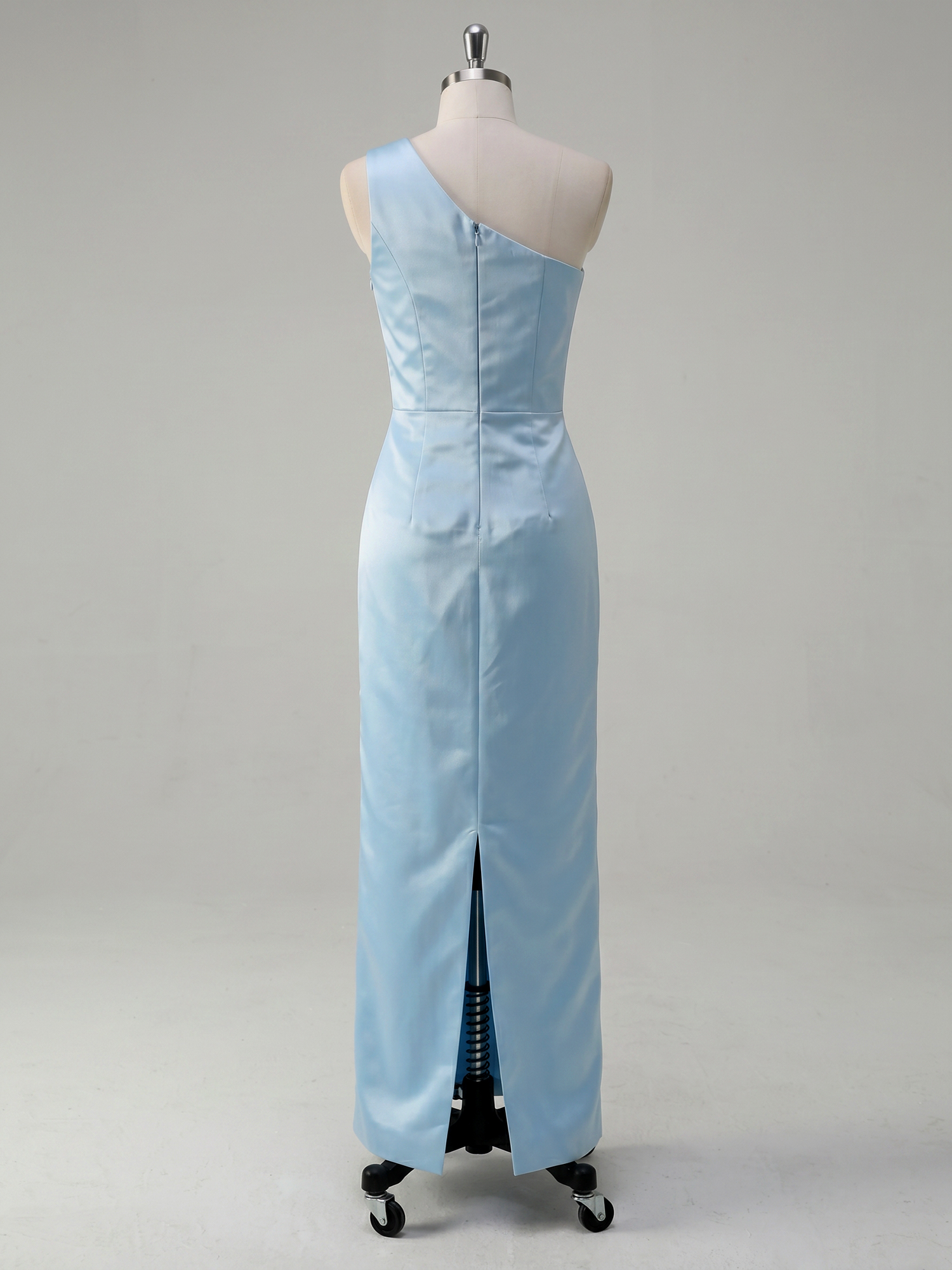 Enchanting Sky Blue One-Shoulder Evening Dress with 3D Floral Appliqués
