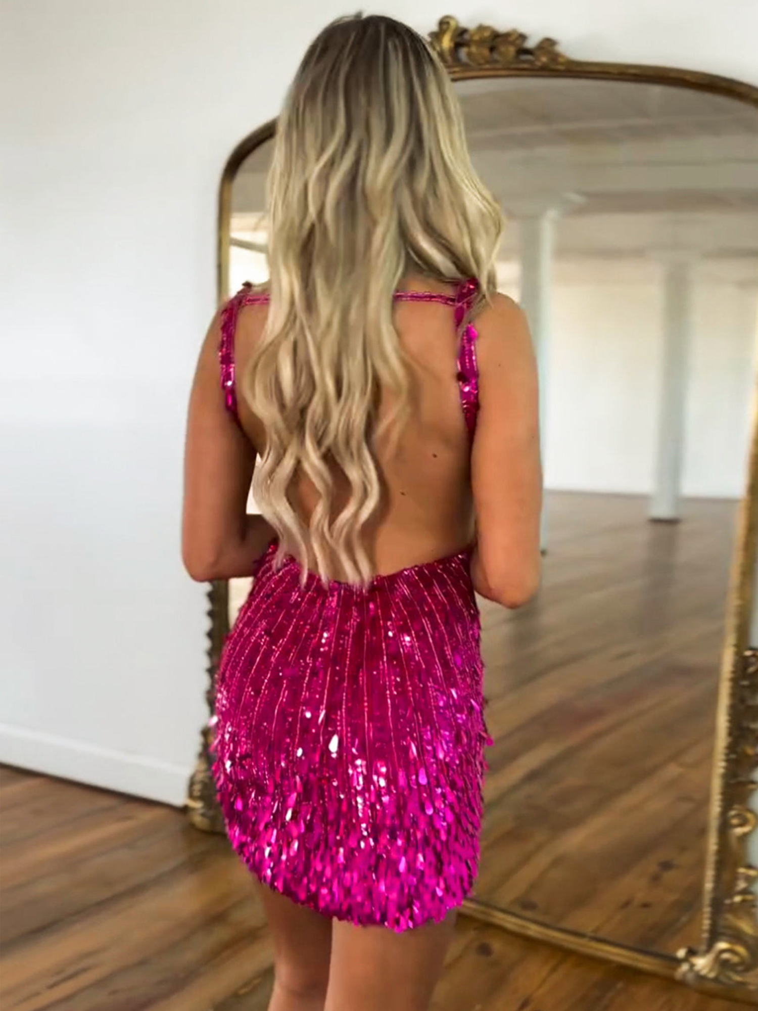 Radiant Gold Sequin Deep V-Neck Homecoming Dress