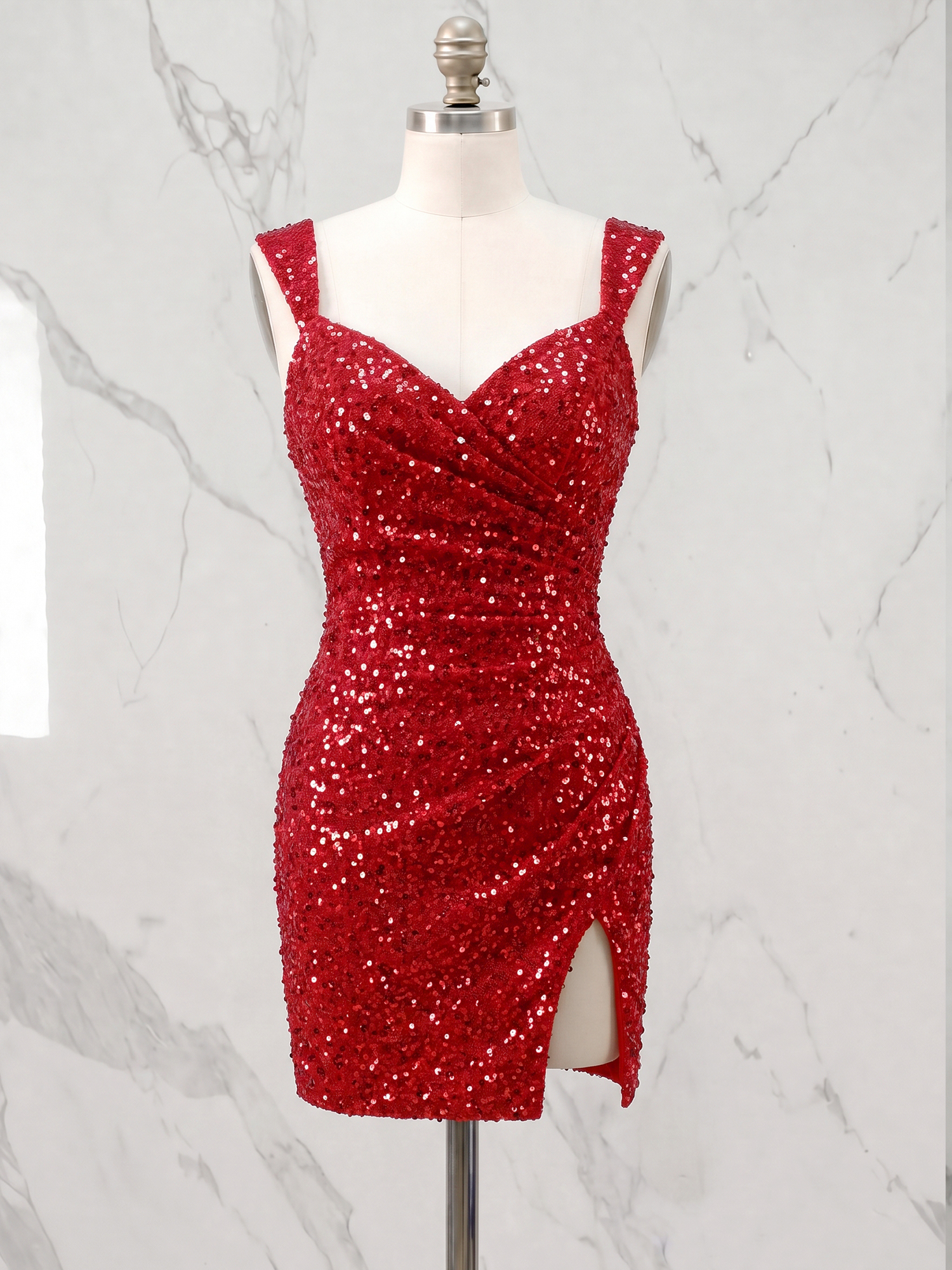 Dazzling Red Sequin Sweetheart Sheath Homecoming Dress