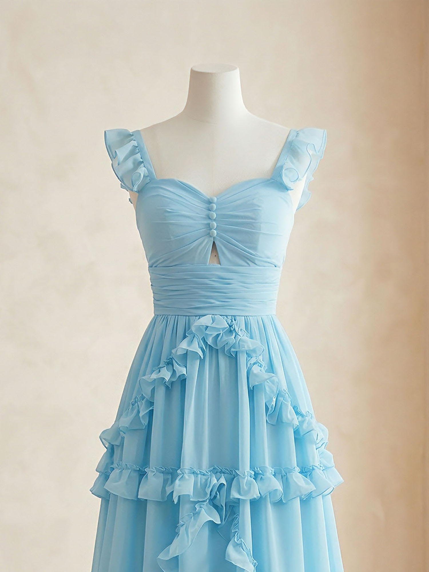 Ethereal Sky Blue Tiered Ruffle Chiffon Maxi Dress Gown
