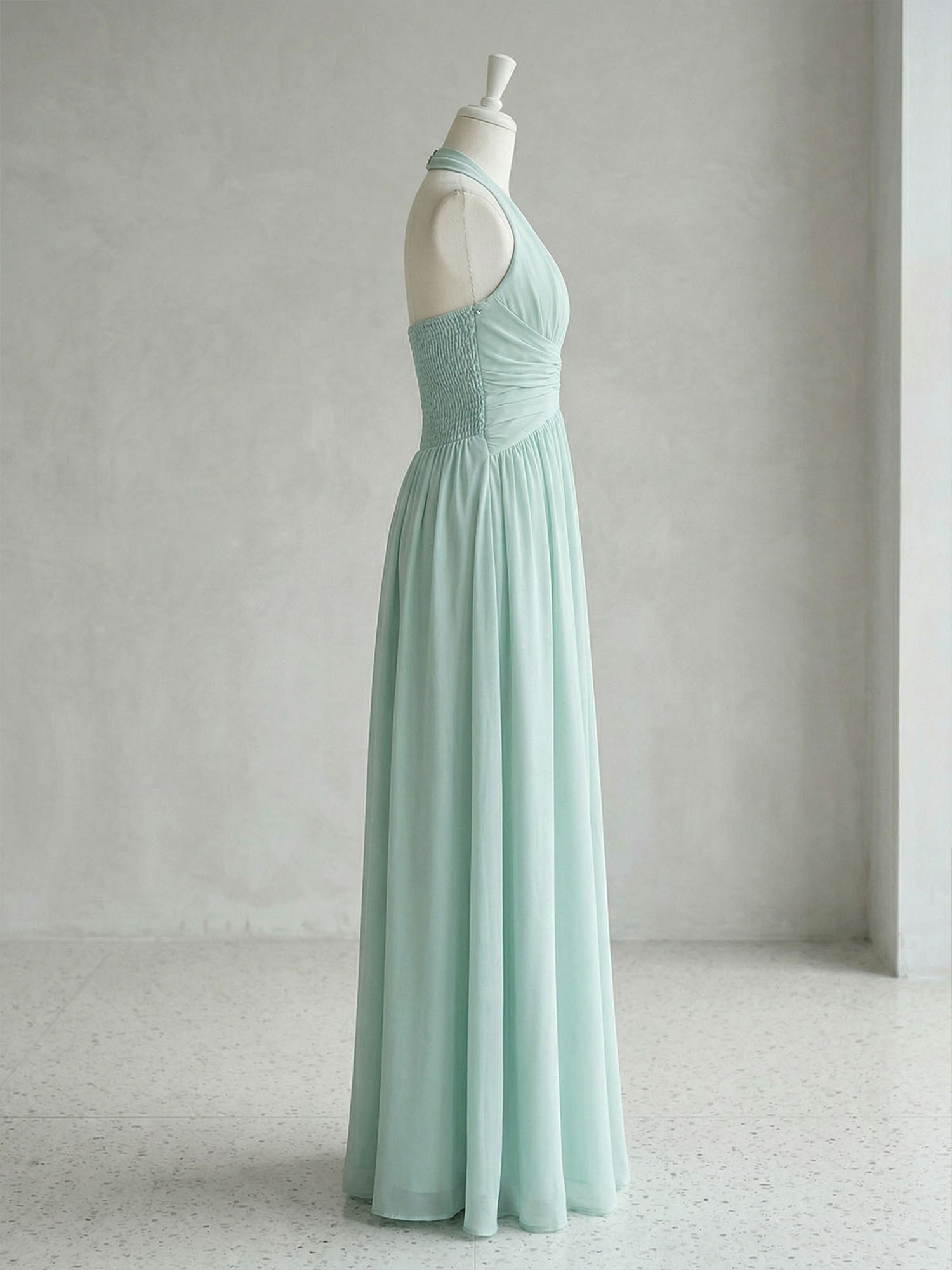 Elegant Sage Green Halter Chiffon Maxi Gown