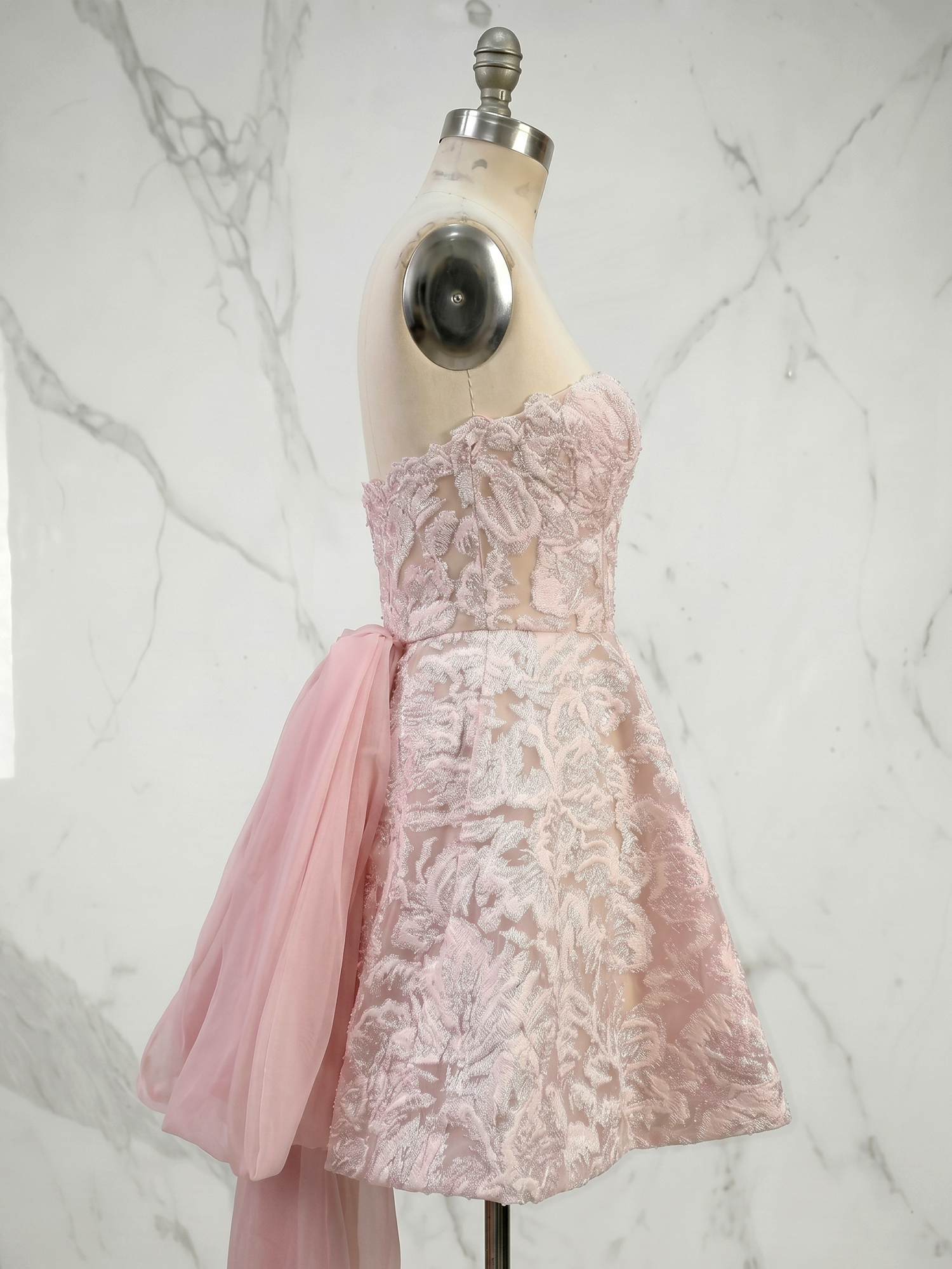 Enchanted Blush 3D Floral Corset Mini Dress with Off-the-Shoulder Sleeves Homecoming Dress