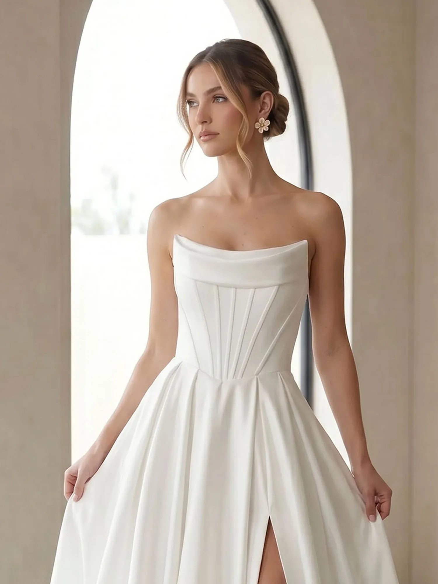 Strapless Corset A-Line Wedding Dress with Front Slit