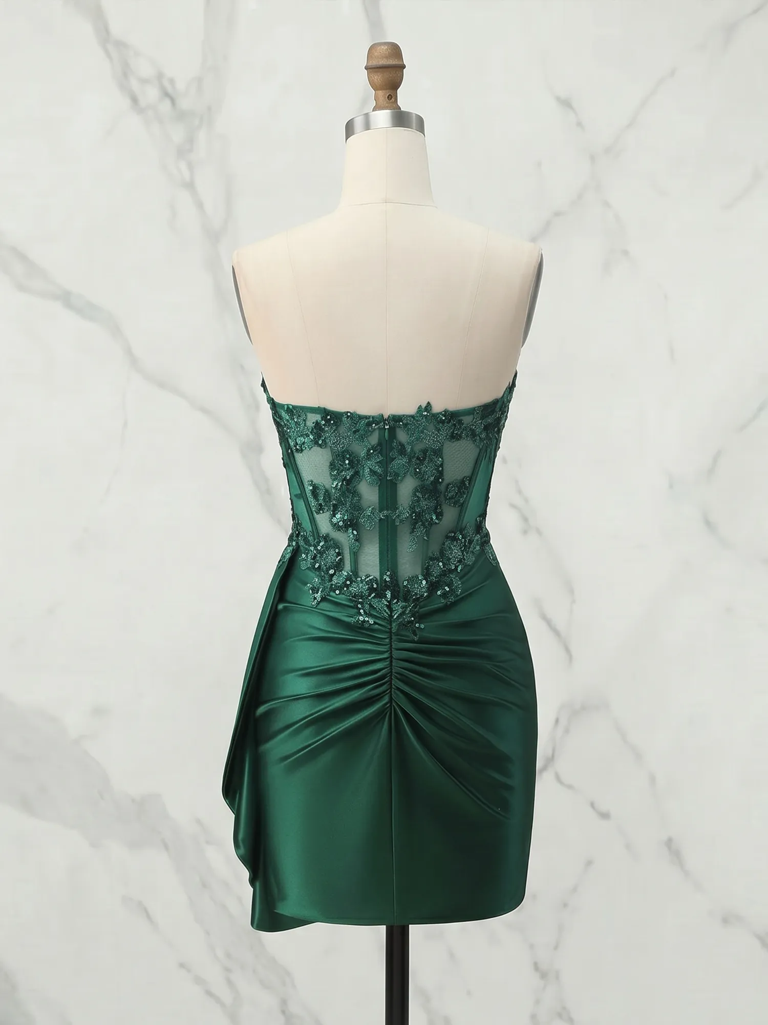 Strapless Lace Corset Satin Homecoming Dress with Draped Skirt
