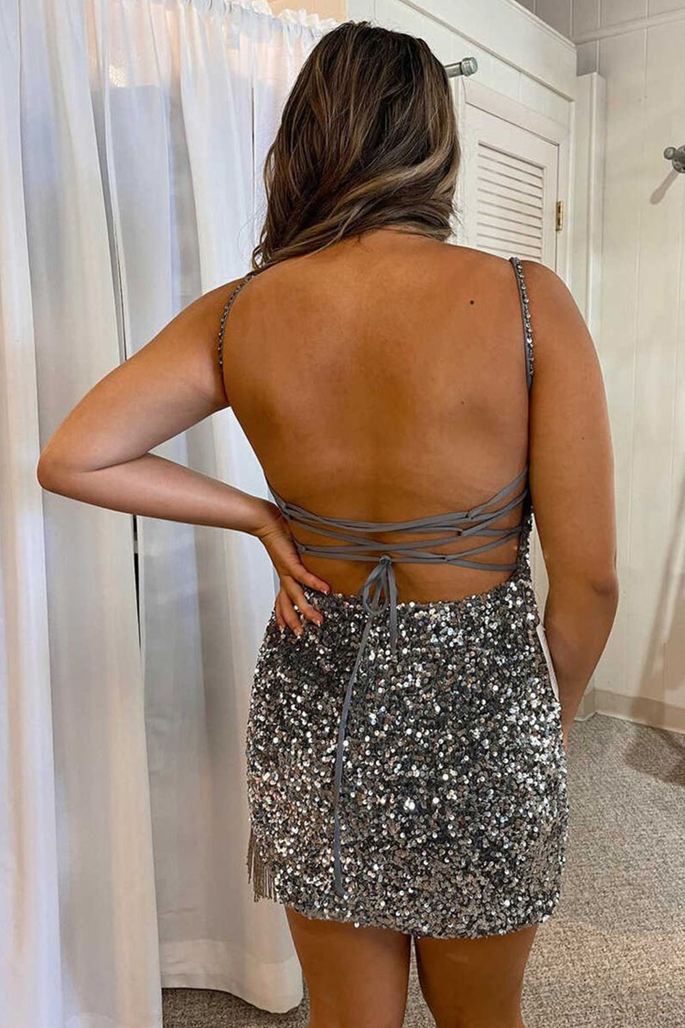 White Mermaid Sequined Tight Short Homecoming Dress with Fringes