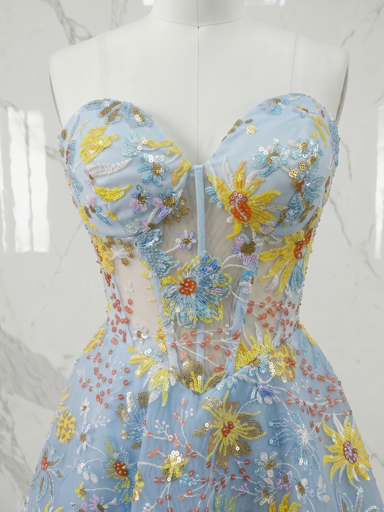 Enchanted Wildflower Meadow Sequin Corset Mini Dress Homecoming Dress