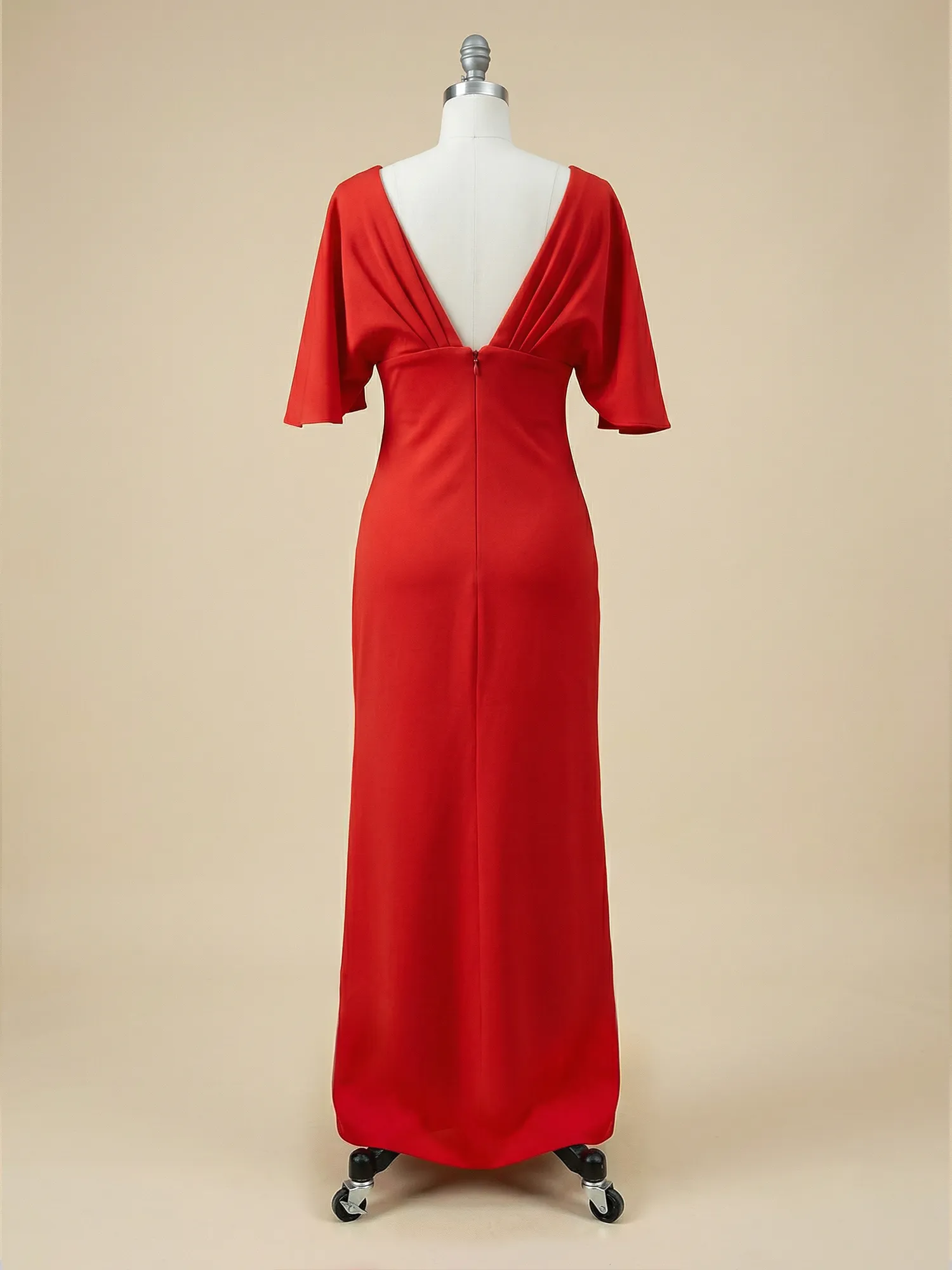 Floral Embroidered Boat Neck Batwing Sleeve Column Evening Gown