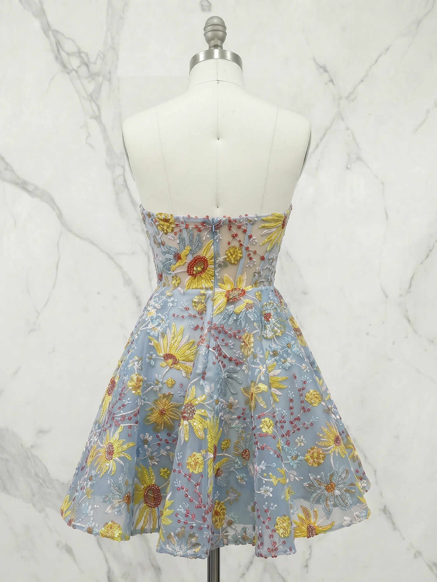 Enchanted Wildflower Meadow Sequin Corset Mini Dress Homecoming Dress