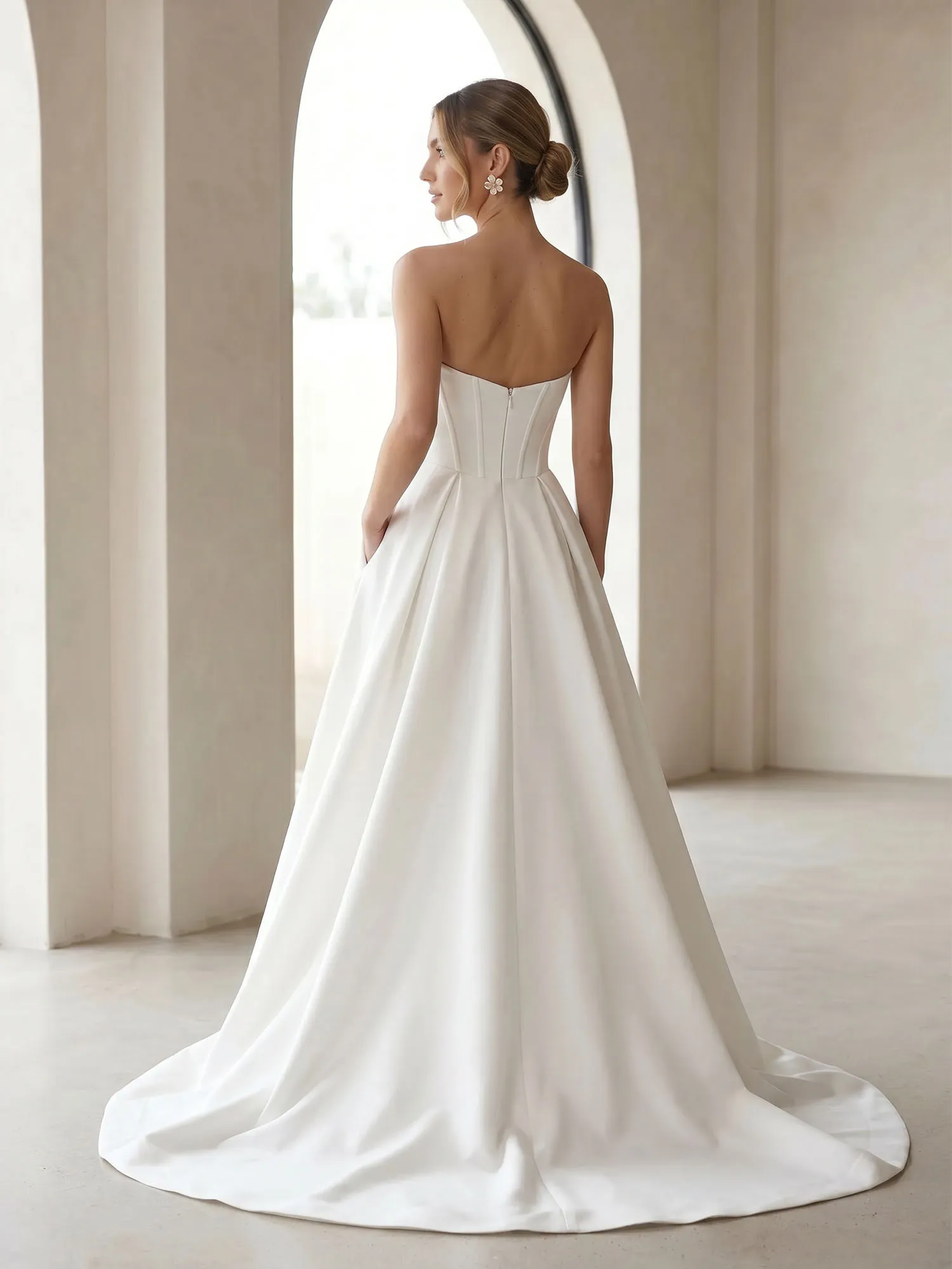 Strapless Corset A-Line Wedding Dress with Front Slit