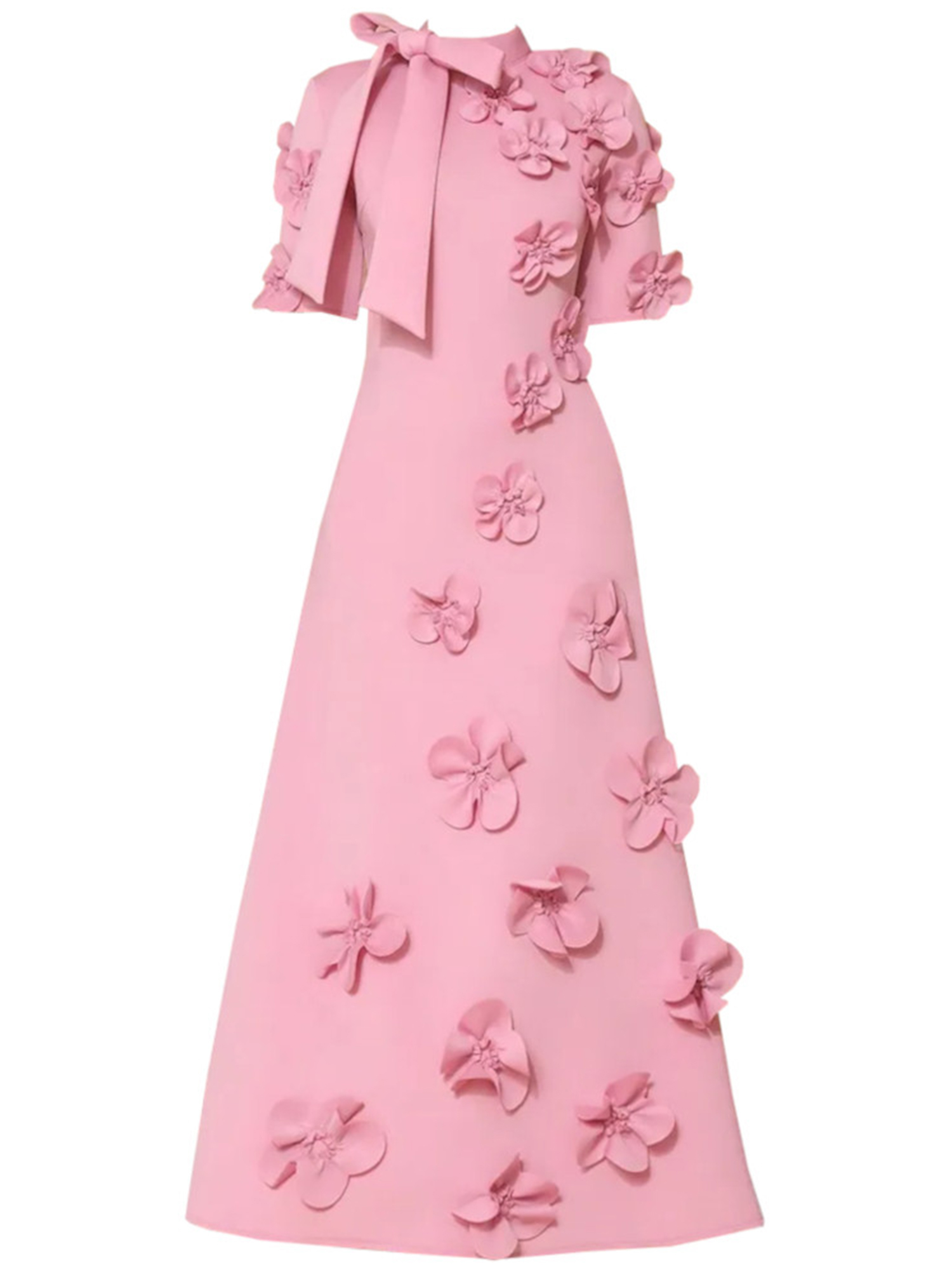 Pink Short Sleeve 3D Floral Maxi Dress Gown