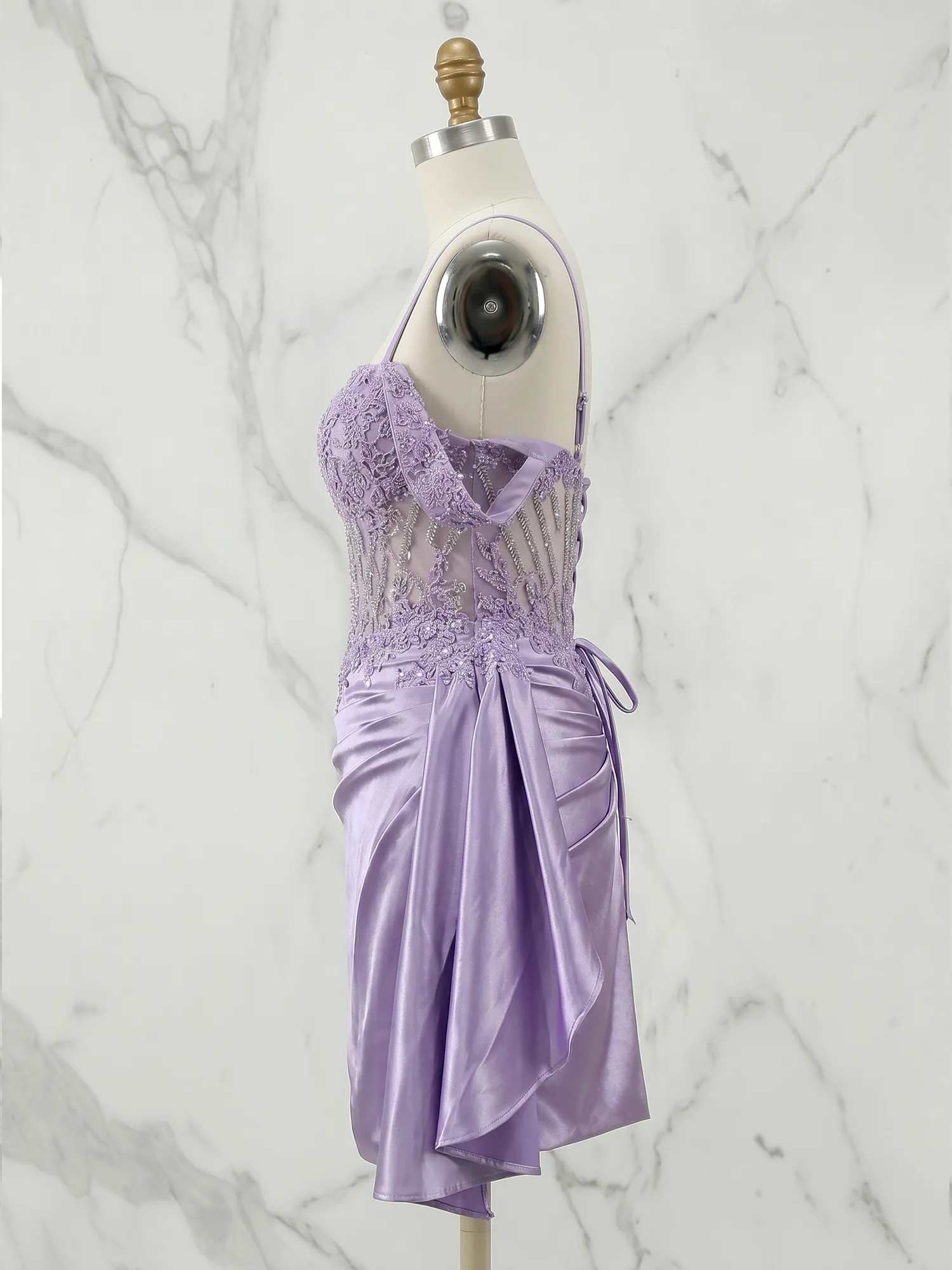 Off-the-Shoulder Lace Corset Homecoming Dress with Draped Skirt