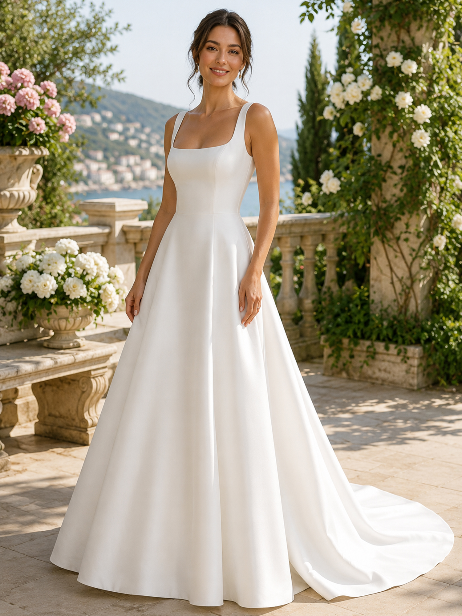 White Timeless Minimalist A-Line Wedding Dress