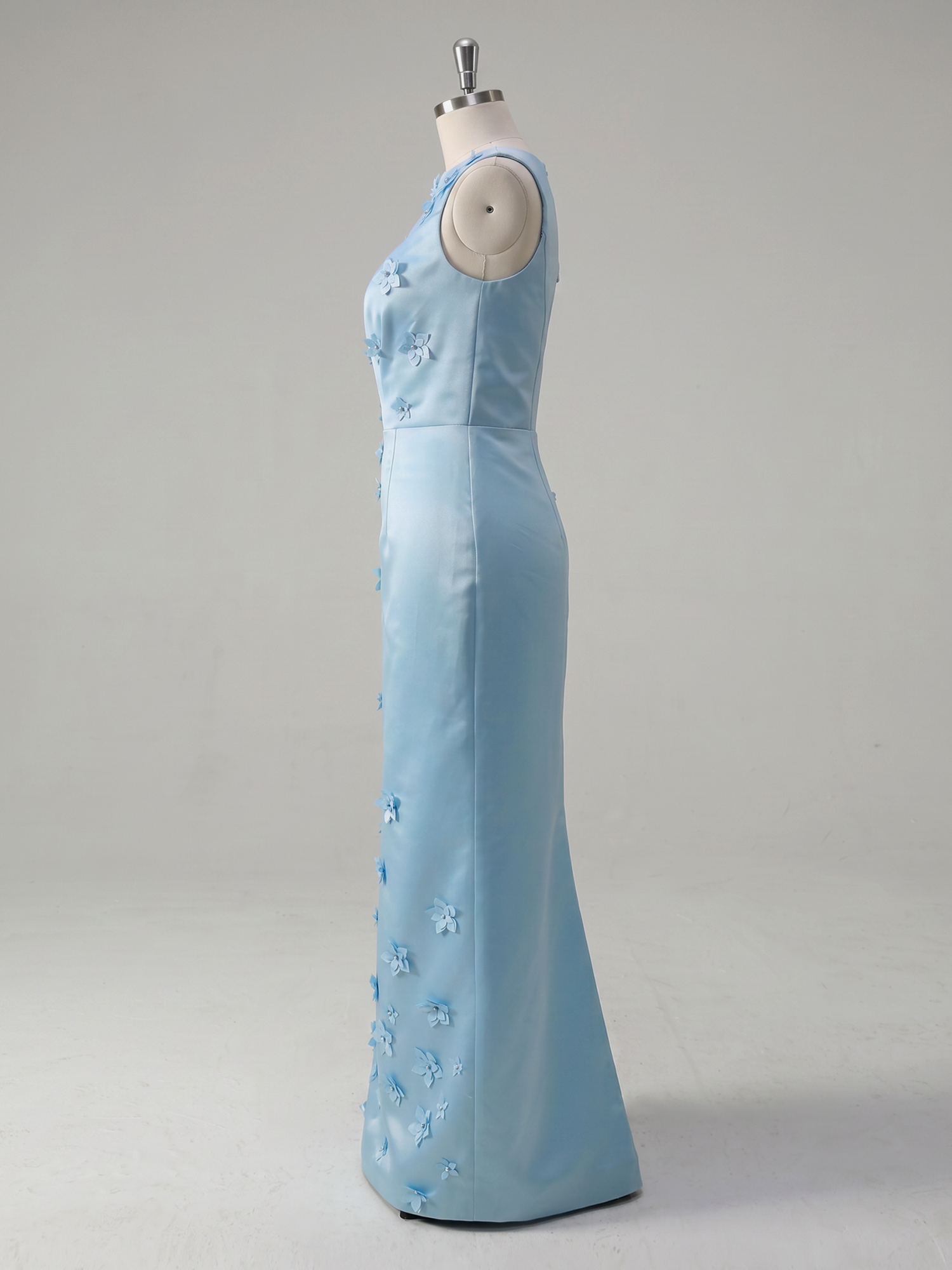 Enchanting Sky Blue One-Shoulder Evening Dress with 3D Floral Appliqués