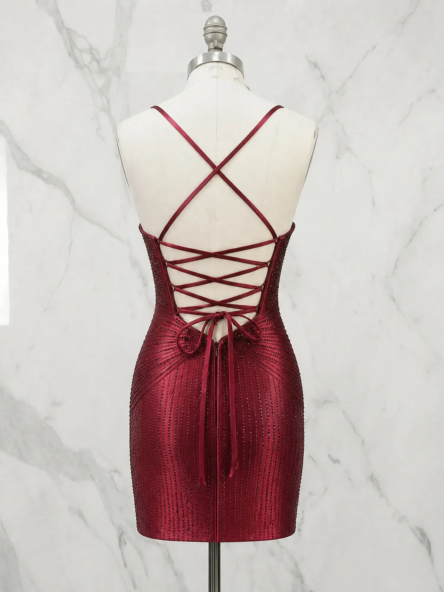 Spaghetti Strap Beaded Corset Homecoming Dress Mini Dress