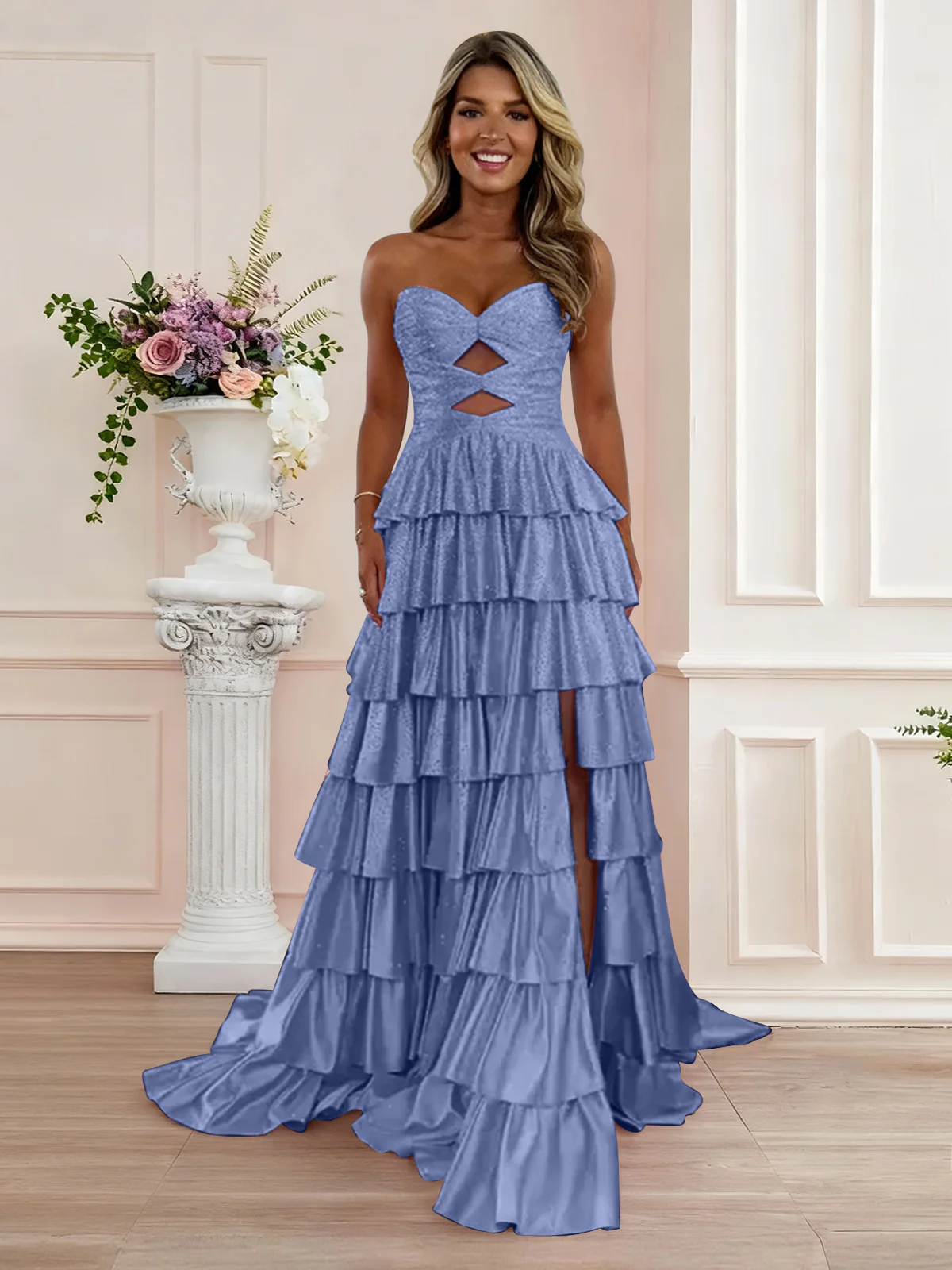 Sparkly Royal Blue Sweetheart A-Line Long Prom Dress with Keyhole