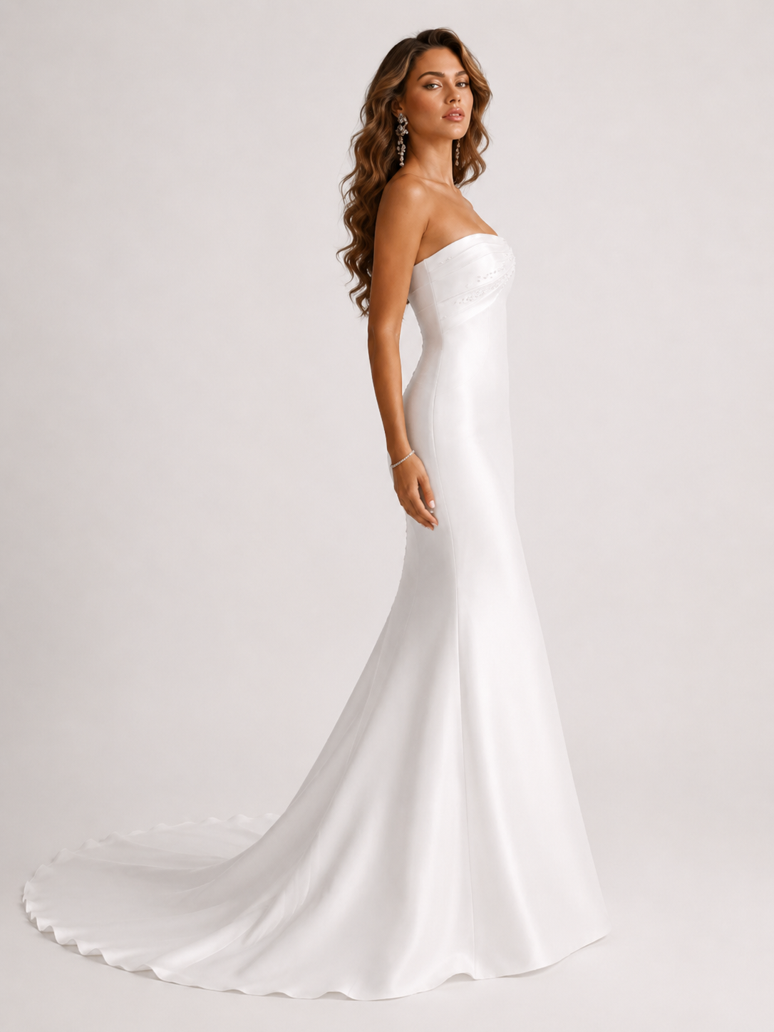 White Mermaid Strapless Mikado Satin Wedding Dress