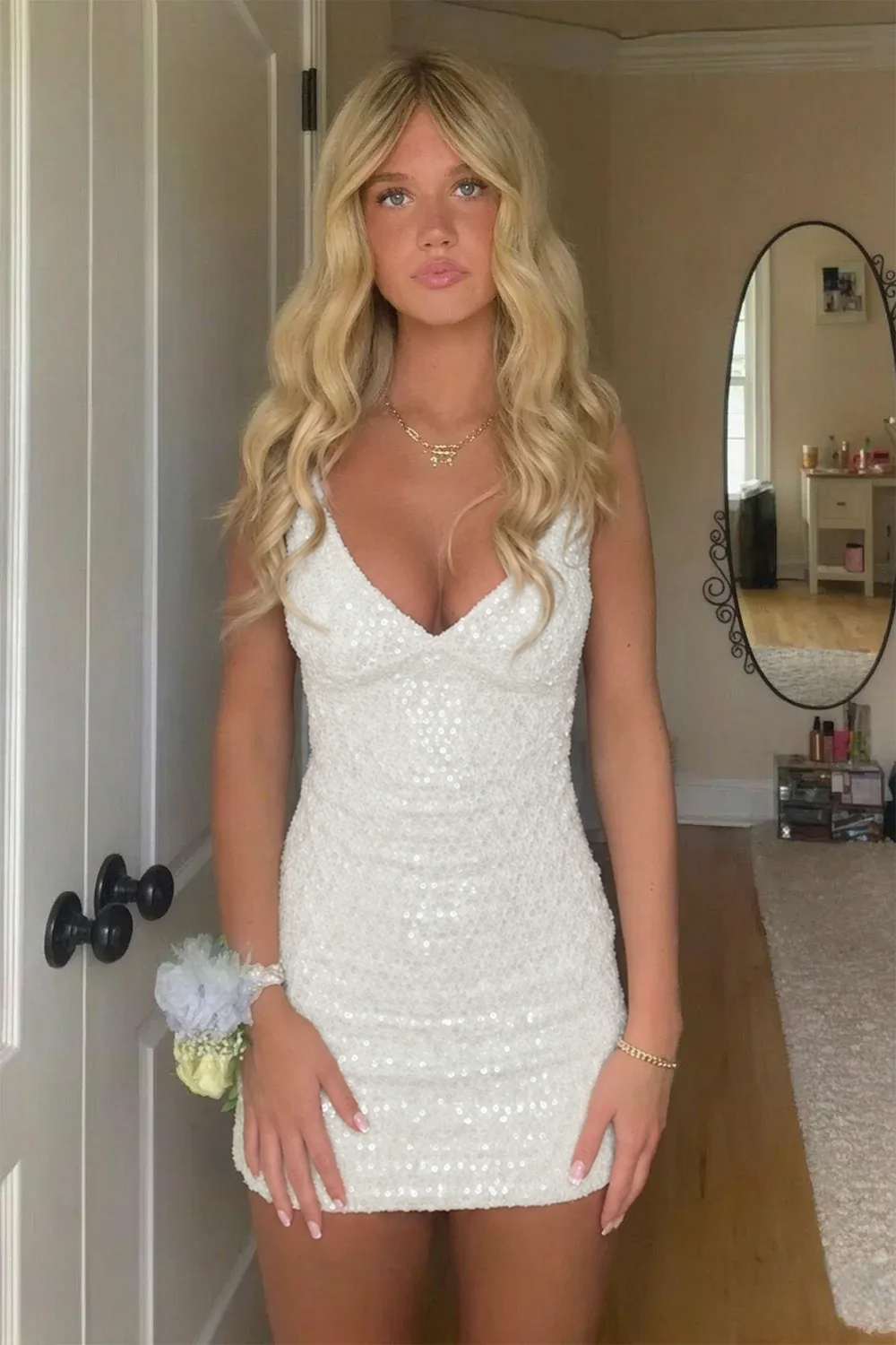 Diamond Beaded Spaghetti Strap Bodycon Homecoming Dress