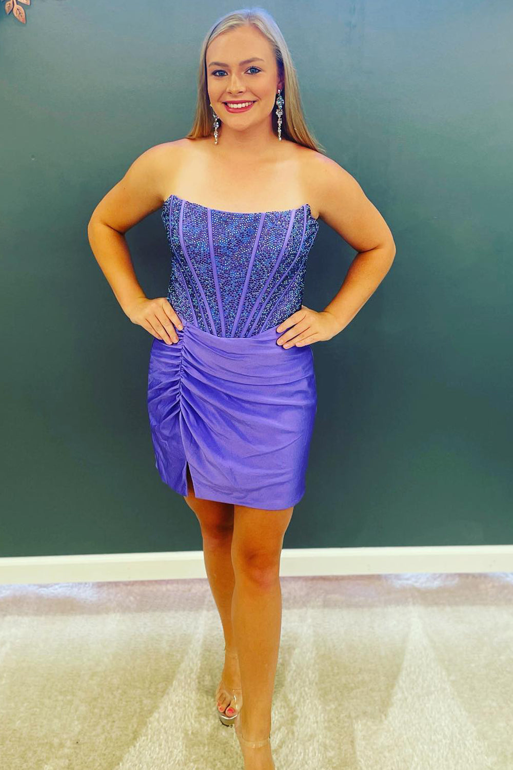 Royal Blue Mermaid Strapless Beaded Tight Homecoming Dress