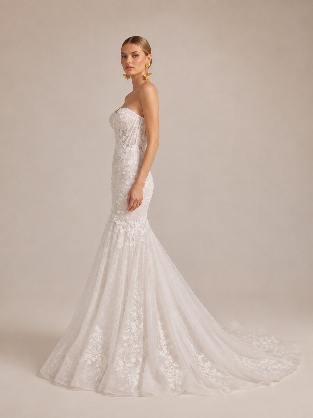 White Strapless Sweetheart Corset Mermaid Wedding Dress 