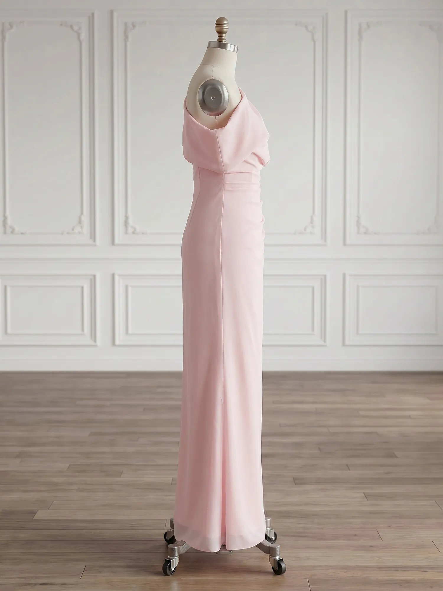 One-Shoulder Draped Chiffon Evening Gown