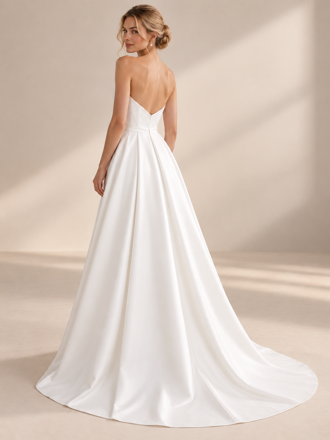 Luminous Architectural Origami Satin Slit Strapless A-Line Wedding Dress 