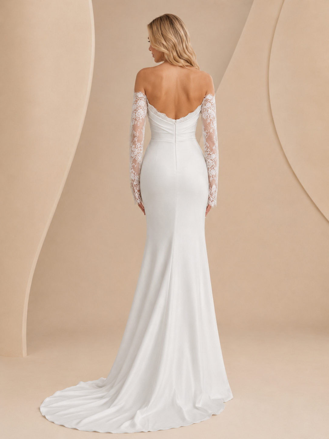 White Strapless Sweetheart Lace Mermaid Wedding Dress with Lace-Up Back