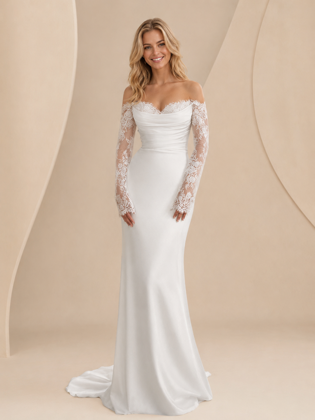White Strapless Sweetheart Lace Mermaid Wedding Dress with Lace-Up Back